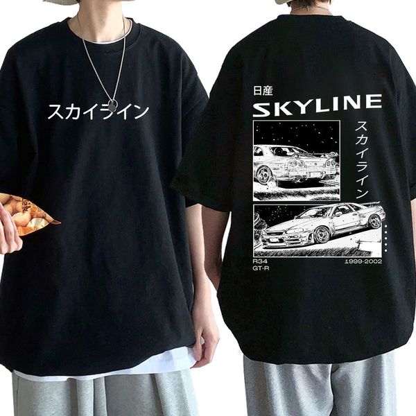 

men's t-shirts anime drift ae86 initial d double sided t-shirt o-neck short sleeves summer casual r34 skyline gtr jdm manga t shirts 23, White;black