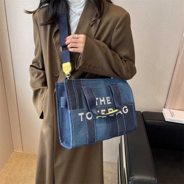 

19% off 2023 handbag women new fashion letter handheld crossbody denim blue splice tote bag