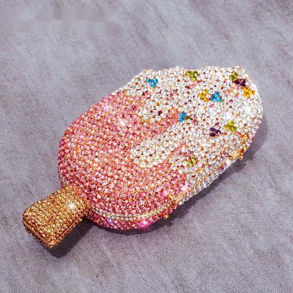 

shoulder bags cream shaped diamond evening clutch bag for party wedding 2023 boutique novelty mini kawaii rhinestone purses 230426