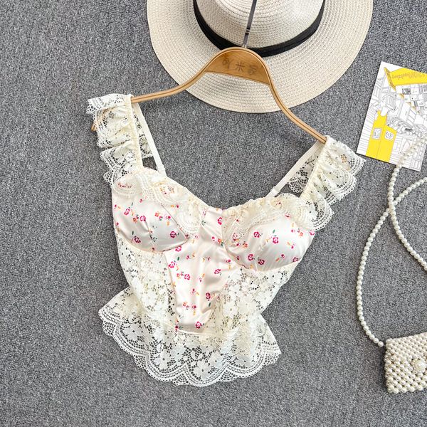 

women's tanks camis debardeur femme bra spagetti strap tank ropa mujer gorset lace for women camisoles harajuku floral drop 230510, White