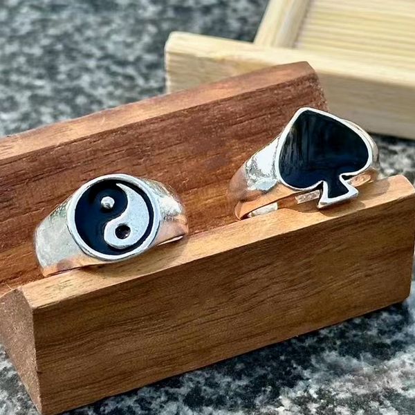

bulk lots 30pcs mixed tai chi spades vintage open rings women men yin-yang eye dropping oil silver plated finger jewelry wholesale, Golden;silver