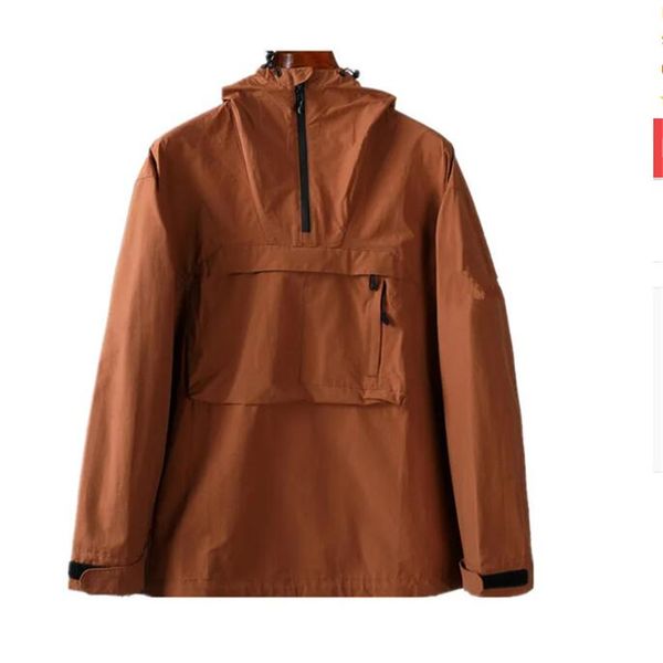 

new hooded half zip pocket jackets youth fashion european and american large size casual jacket men's coat fabric mens sheath rainwater, Black
