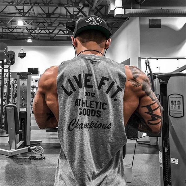 

men' tank men bodybuilding gym workout fitness cotton sleeveless shirt running clothes stringer singlet male summer casual vest 23051, White;black