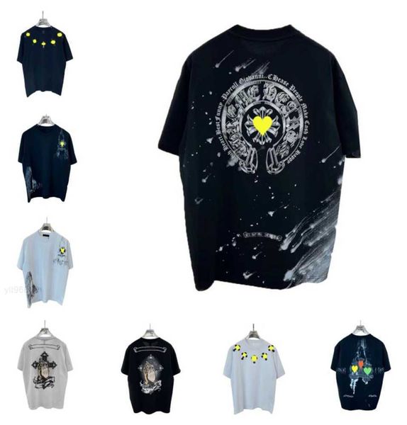 

designer man t shirt chrome summer shirts heart tshirt women tee ch prints oversize breathable casual t-shirts hip hop chromees hea5ts, White;black