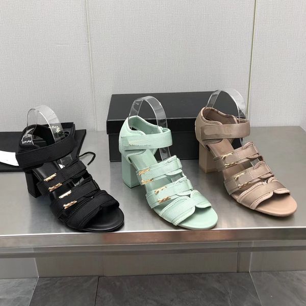 

2023 designer luxury peep-toe heel sandals classical womens genuine leather chain comfortable cross strap sandal ladys fashion chunky heel s, Black