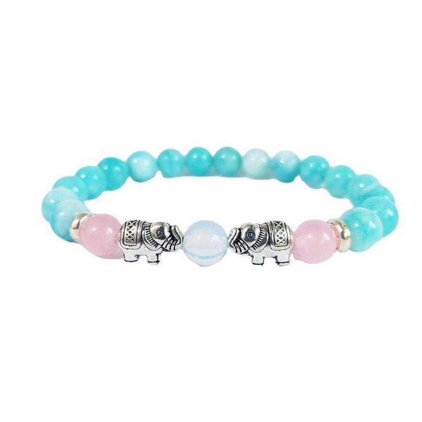 

bracelet elephant blue jade powder crystal pink opal batch, Golden;silver