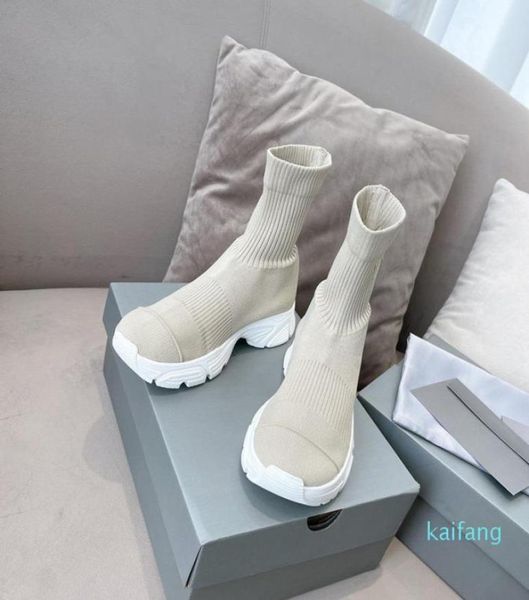 

2022logo print sockstyle silhouette flats boots speed recycled knitted trainers for casual ankle booties shoes factory9699742, Black