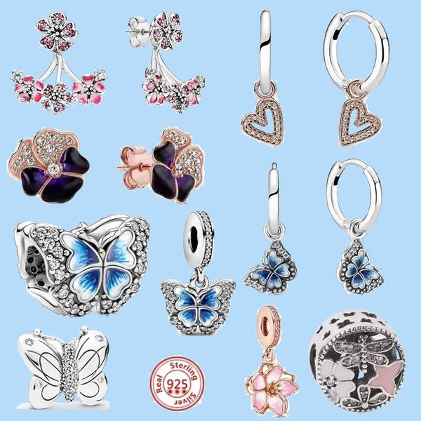 

925 silver beads charms fit pandora charm dangle color pink flower garden, Black