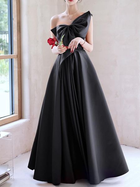 

party dresses elegant temperament prom vestidos bow draped oneshoulder strapless cross lace up graduation dress trendy evening 230510, White;black