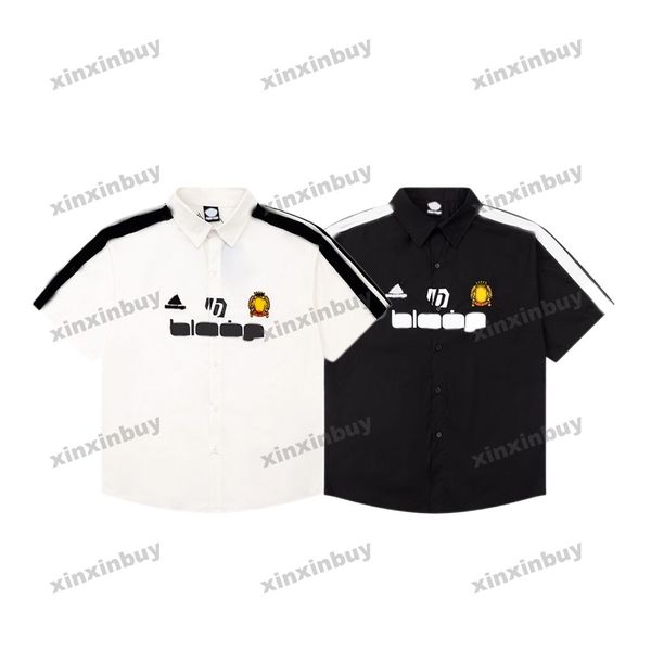 

xinxinbuy men designer tee t shirt 23ss shoulder ribbon letter embroidery short sleeve cotton women gray white black xs-xl, Black;brown