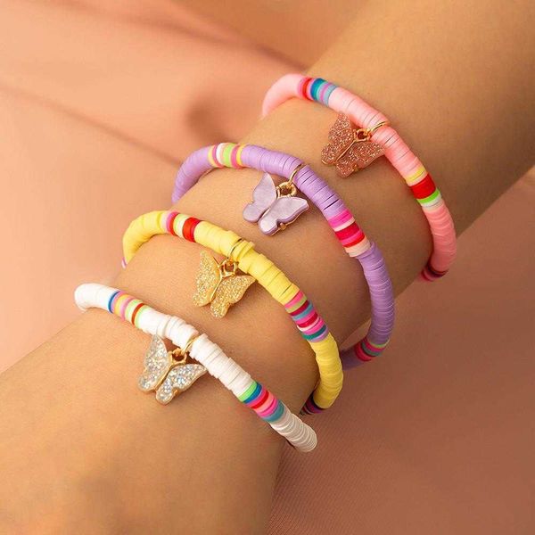 

colorful polymer clay bohemian style bracelet fresh gold powder plate butterfly pendant female, Golden;silver