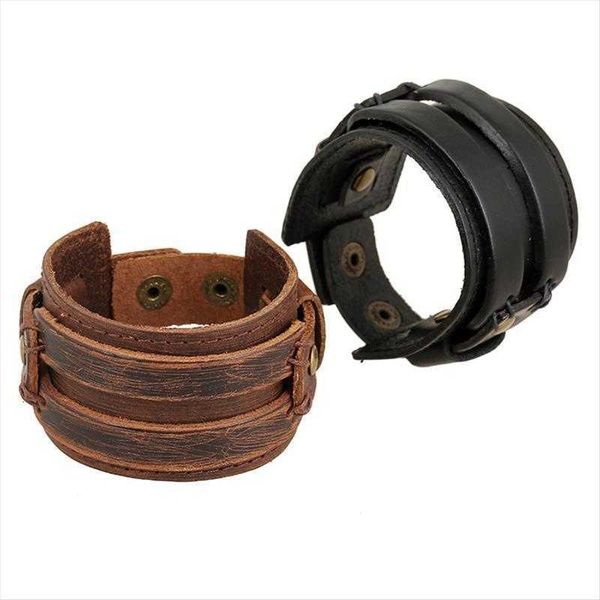 

xintong fashion cattlehide leather wide bracelet punk vintage mens, Golden;silver