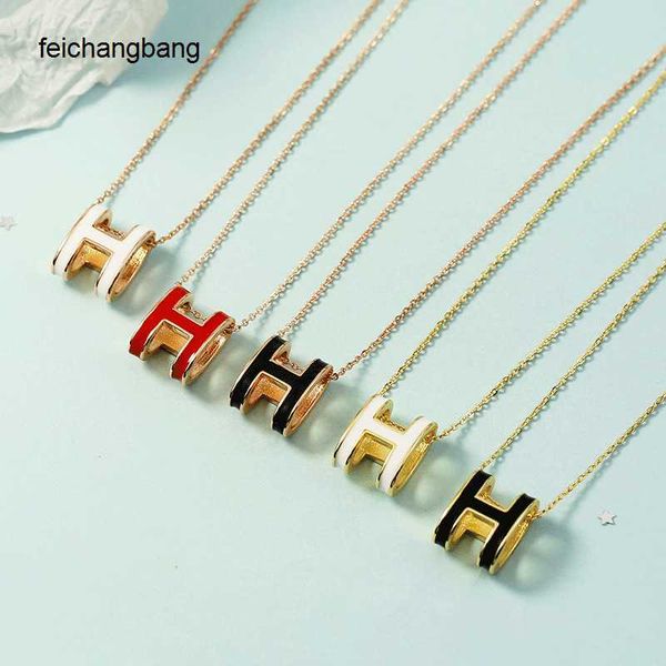 

casual h ermes designer necklace fashion korean h letter double sided oil dropping pendant net red versatile advanced design for men and wom, Black