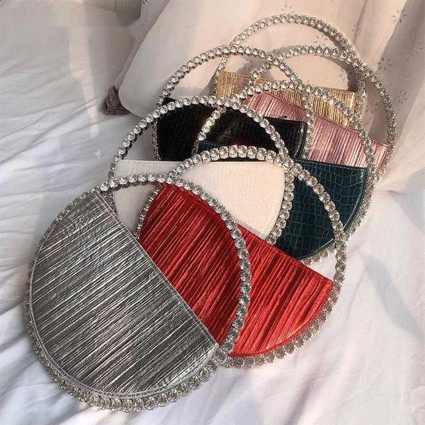 

shoulder bags rhinestone circular handle evening bag women 2023 new elegant designer diamonds round red clutch purse ladies chic handbag par