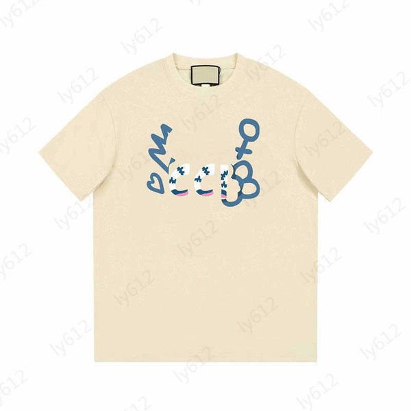

summer designer mens t shirts beige fashion luxury loose classic brand graffiti digital printing pure cotton t-shirt round neck drop shoulde, White;black