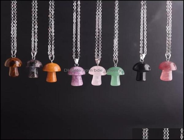 

pendant necklaces stainless steel chain mushroom necklace natural stone crystal quartz healing energy for bdejewelry dhiou8670311, Silver