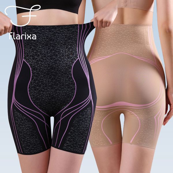 

women's leggings flarixa flat belly shaping panties women's seamless safety shorts under skirt ice silk breathable safety pants bo, Black