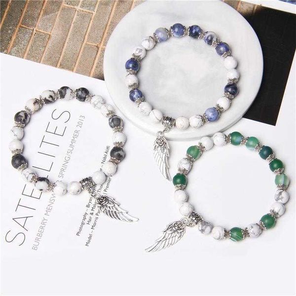

fashion simple natural bracelets stone green stripe agate white barked pine wings bracelet gemstone bead, Golden;silver