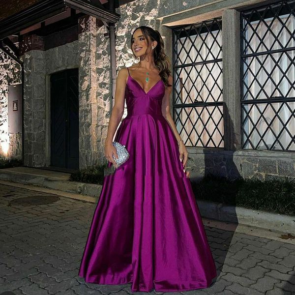 

purple v neck prom dresses spaghetti straps sleeveless a line evening women formal party gowns fashions, Black