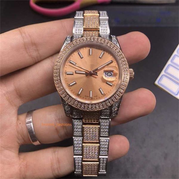 

designer mechanical watch r olexs full of diamond iced men's cz silver rose gold stainless steel handmade men's sports fully mecha