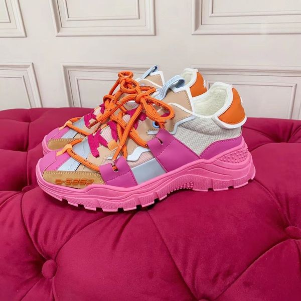 

sell flat tthick sole dad shoes women 2023 new lace-up mixed color casual shoes comfortable breathable sneakers unisex35-41 kq1ktt000002, Red;white