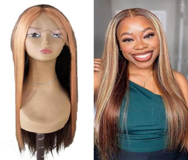 

highlighted brown blonde synthetic straight lace front resistant fiber hair daily used for black women3756617, Black;brown