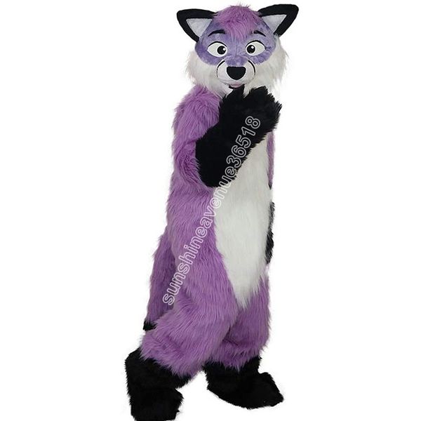 

purple woolly fox dog wolf mascot costume cartoon anime theme character carnival adults size christmas birthday party outdoor outfit suit, Red;yellow