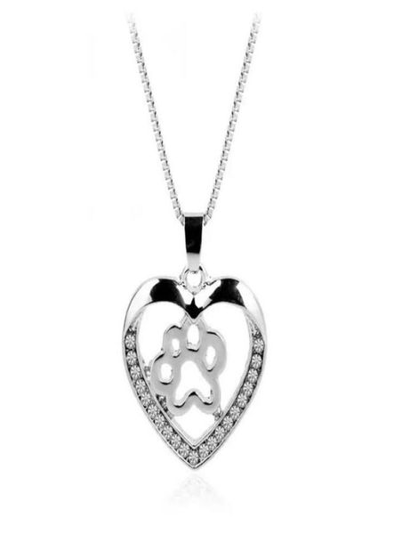 

pet dog paw footprint hollow love heart pendant silver color choker necklaces for women7306785