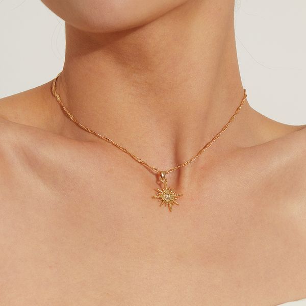 

luxury necklace 2 color designer necklaces for women new sun shape necklace ladies star clavicle chain jewelry fashion exaggerated trend eye, Silver