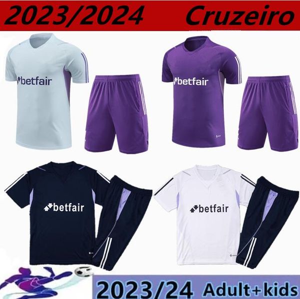 

23/24 cruzeiro training suit set football club football equipment chandal futbol survey men and children short sleeve training suit survey, Black