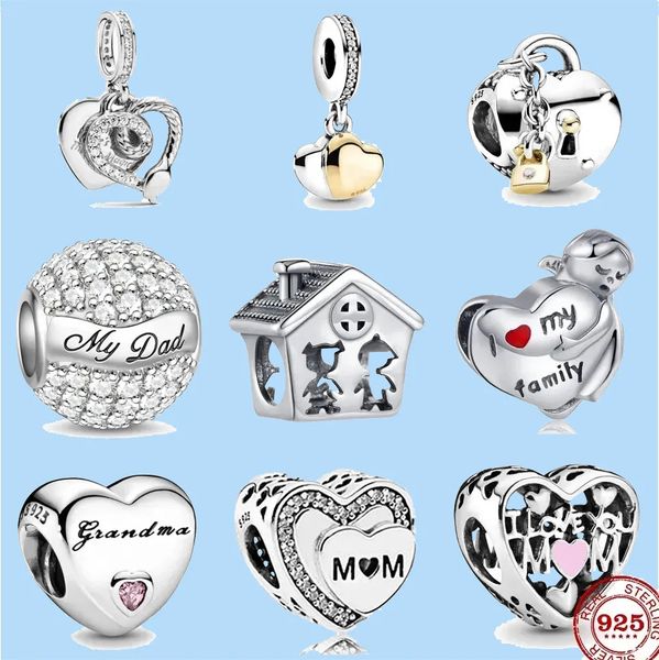

925 silver beads charms fit pandora charm i love my family mom grandma lock heart diy, Black