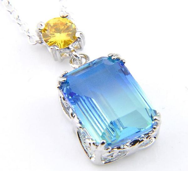 

whole luckyshine 12pcs 1lot unique fire blue bi color tourmaline gemstone silver pendants necklaces for holiay friend family g4754236