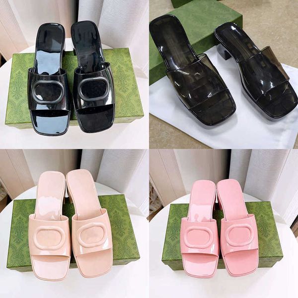 

luxury designer sandals women rubber slide sandals chunky platform slipper heel 6cm embossed heel rubber sole size 35-41 with box and dust b, Black