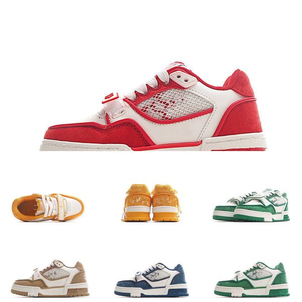 

luxury designer casual shoes logo embossed trainer sneaker triple white pink sky blue black green yellow denim low kids sneakers boys girls