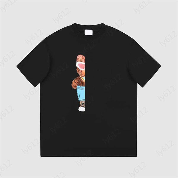 

fashion black designer mens t shirts summer classic casual luxury loose three-dimensional cartoon bear pattern printed pure cotton tees, White;black