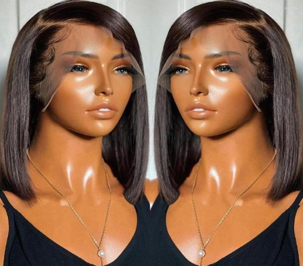 

blunt cut short bob lace front human hair pre plucked 13x4 bone straight for women 4x4 closure7792604, Black;brown