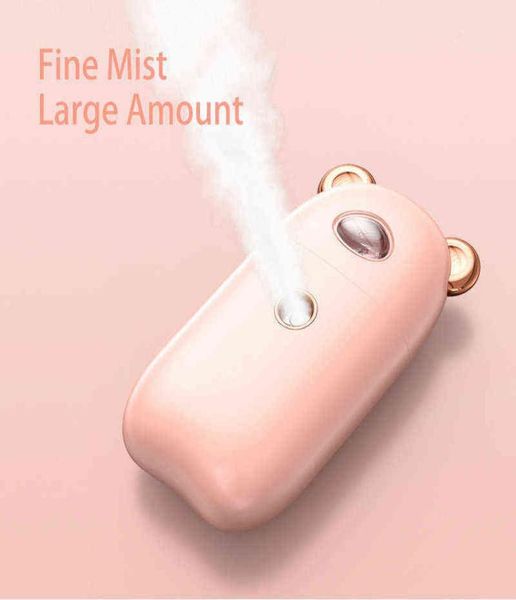 

cute bear mini portable handheld cold spray facial steamer skin care mouisture nano mist for women sprayer usb charger 2205076516798