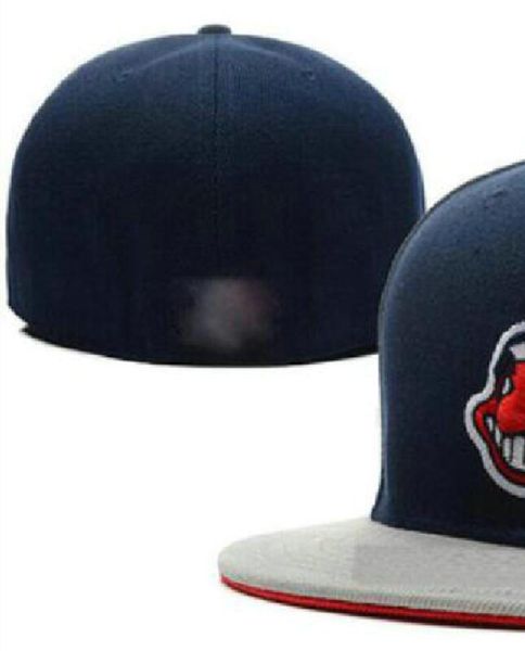 

2023 men's clevand baseball full closed caps summer navy letter bone men women black color all 32 teams casual sport flat fitted hats s, Blue;gray