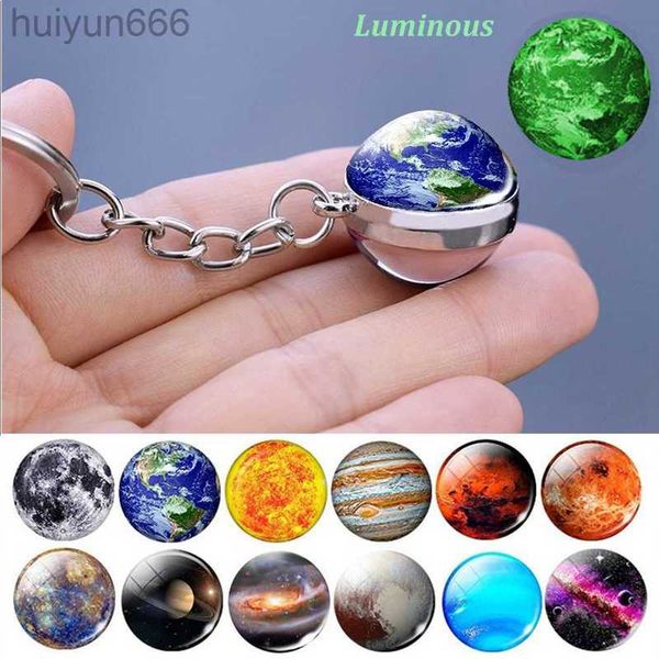 

solar system planet keychain galaxy moon key chain luminous double side glass ball keyring bag pendant car key holder gifts, Silver