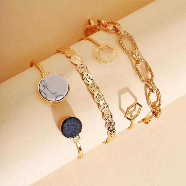 

51503 han link zhishang ornament creative vintage marble geometric chain bracelet set 4 piece, Black