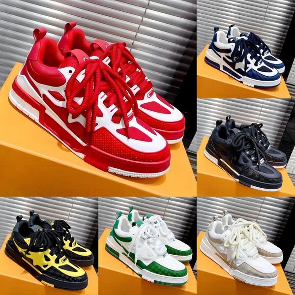 

designer skate sneaker virgil casual shoes calfskin leather abloh black white green red blue leather overlays size 35-46