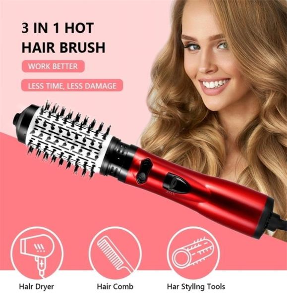 

hair dryers 3 in 1 rotating electric hair straightener brush curler dryer air comb negative ion styler 2208197670885