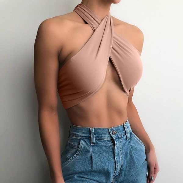 

women's tanks crop hanging neck leggings wrapped chest vest for women, White