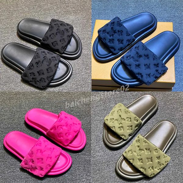 

2023 designers luxury pool pillow mules women sandals sunset flat comfort mules padded front strap slippers genuine leather fashionable easy
