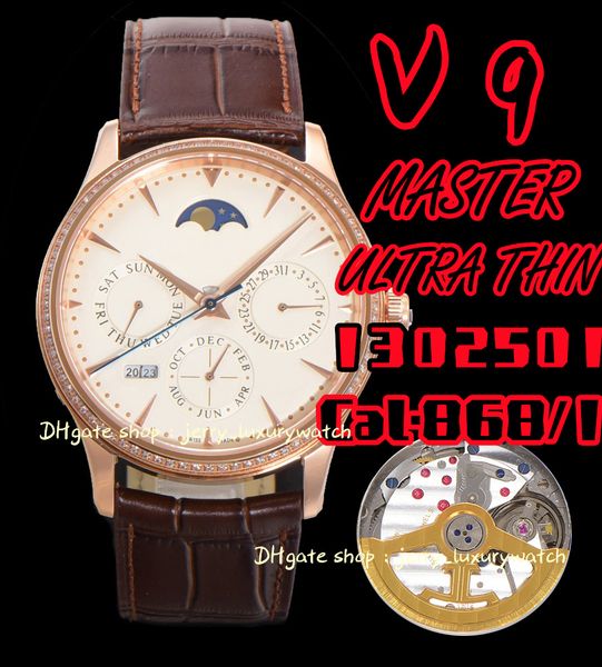 

v9 jl watch luxury men's 1302,520 million calendar 39mm, 868 mechanical movement, date month week year gold, Slivery;brown