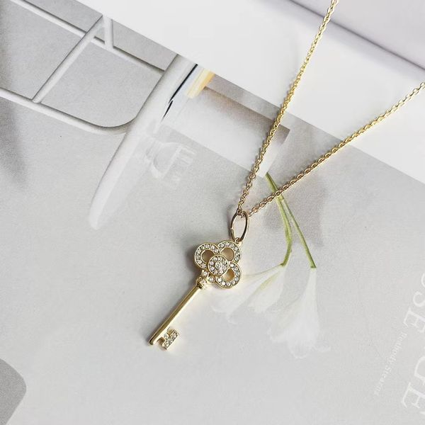 

fashion sliver gold small luxury classic chain link key initial necklaces for women girls mom daughter lovers designer jewelry diamond party, Silver