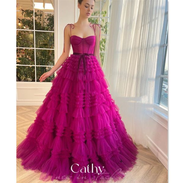 

party dresses cathy rose pink aline spaghetti strap multilayer tulle prom 2023 sweet sleeveless evening 230510, White;black