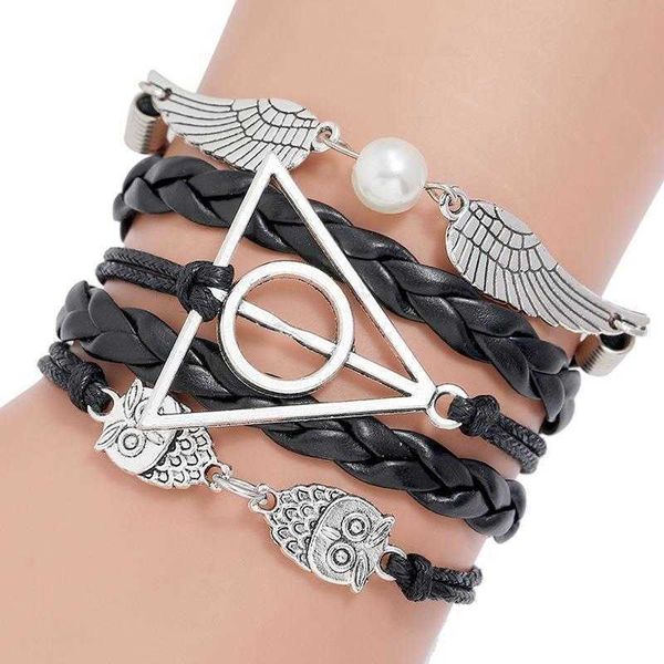 

angel wings hand woven pu leather rope bracelet wholesale ornament, Golden;silver