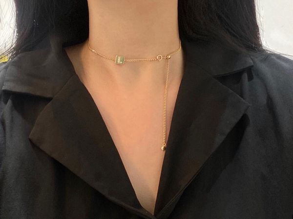 

women039s jewelry necklace 26 letters diamond square pendent chocker 4045cm au750 yellow gold2551250, Silver