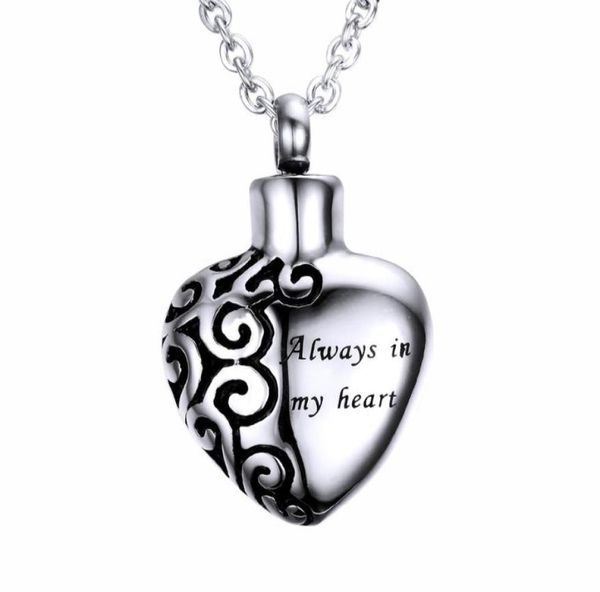 

stainless steel openable heart cremation urn pendant ashes urn necklaces always in my heart letter pendant keepsake memorial ash u7758047, Silver